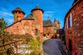 Collonges-la-Rouge, red brick houses and towers of the Old Town, France
