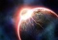 Earth collision. Fantasy world end. Elements of this image furn Royalty Free Stock Photo