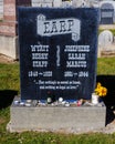 Colma , California, USA - May 13 2023: Close up of Wyatt Earpâs headstone at Hills of Eternity Memorial Park.