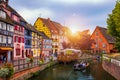 Colmar, Alsace, France. Petite Venice, water canal and traditional half timbered houses. Colmar is a charming town in Alsace, Royalty Free Stock Photo