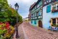 Colmar, Alsace, France. Petite Venice, water canal and traditional half timbered houses. Colmar is a charming town in Alsace, Royalty Free Stock Photo