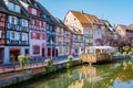 Colmar, Alsace, France. Petite Venice, water canal and traditional half timbered houses. Colmar is a charming town in Royalty Free Stock Photo