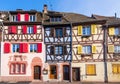Colmar, France - April 30, 2017: Particular germanic colourful half timber houses in Colmar
