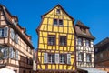 Colmar, France - April 30, 2017: Particular germanic colourful old houses in Colmar, Alsace region in East France