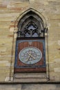 France, Colmar, Clock of the Saint-Martin collegiate church, Text under the clock Memento mori Royalty Free Stock Photo
