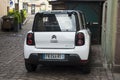 Rear view of white citroen mehari electric car parked in the street