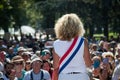 Martine Wonner french politic woman speaking at the march against the sanitary pass