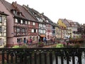 Colmar, 8th august: Old Town Water Canal Canal with Traditional Building from Old Town of Colmar in Alsace region , France Royalty Free Stock Photo