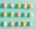Coloeful easter eggs on pastel color background with space. Royalty Free Stock Photo