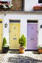 Colorful entrance doors at an London mew