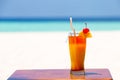 Colorful cocktail and beverage on the beach Royalty Free Stock Photo