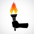 Colof fite torch holding in silhouette hand Royalty Free Stock Photo