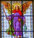Coloful Archangel Raphael Stained Glass Puebla Cathedral Mexico Royalty Free Stock Photo