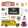 Coloful flat desing with set of stationary elements, school and Royalty Free Stock Photo