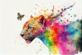 Coloful rainbow leopard watercolor illustration painting colourful Royalty Free Stock Photo