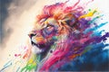 Coloful rainbow lion animal watercolor illustration painting Royalty Free Stock Photo