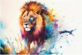 Coloful rainbow lion watercolor illustration painting colourful Royalty Free Stock Photo