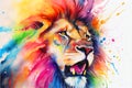 Coloful rainbow lion watercolor illustration painting colourful Royalty Free Stock Photo