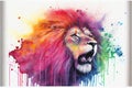 Coloful rainbow lion watercolor illustration painting colourful