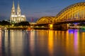 Cologne Cathedral and Hohenzollern Bridge at night, Germany Royalty Free Stock Photo