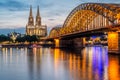 Cologne Cathedral and Hohenzollern Bridge at night, Germany Royalty Free Stock Photo