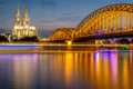 Cologne Cathedral and Hohenzollern Bridge at night, Germany Royalty Free Stock Photo