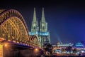 Cologne Cathedral and Hohenzollern Bridge at Night Royalty Free Stock Photo