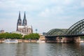 Cologne Cathedral over Rhine river Royalty Free Stock Photo