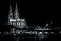 Cologne Cathedral at river rhine night shot