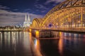 Cologne city skyline at night in Cologne, Germany Royalty Free Stock Photo