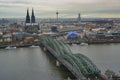 Cologne Daytime Landscape with Cathedral, TV Tower, Hohenzoller Bridge, and River