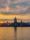 Cologne Germany alongside the rhein river during sunset with the huge Cathedral Royalty Free Stock Photo