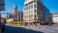 COLOGNE, GERMANY - APRIL 9, 2008: Tourists walk in front oÃÂ° Saint Martin roman cathedral