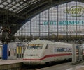 High Speed Intercity Train sits in Famous Cologne Train Station