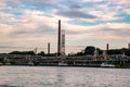 Cologne Germany August 2020, Inland shipping transport on the rhine river with containers, Large container and oiltanker