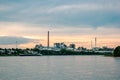 Cologne Germany August 2020, Inland shipping transport on the rhine river with containers, Large container and oiltanker