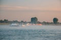 Cologne Germany August 2020, Inland shipping transport on the rhine river with containers, Large container and oiltanker