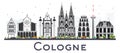 Cologne Germany City Skyline with Gray Buildings Isolated on White.