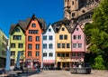 Cologne, Germany: Famous Fish Market Colorful Houses and Gross St Martin Church in Summer