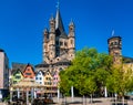 Cologne, Germany: Famous Fish Market Colorful Houses and Gross St Martin Church in Summer