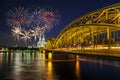 Fireworks Celebration - Cologne - Germany Royalty Free Stock Photo