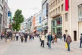 COLOGNE, GERMANY - MAY 07, 2014: Crowded shopping street in Colo Royalty Free Stock Photo