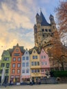 Cologne Germany alongside the rhein river during sunset with the huge Cathedral Royalty Free Stock Photo