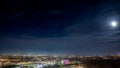 COLOGNE, GERMANY - NOVEMBER 10, 2022:Selective blur on a panorama of Cologne, an aerial view, at night, with the moon. Cologne is Royalty Free Stock Photo