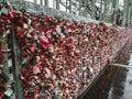 Cologne / Germany - 2018: Romantic Hohenzollern bridge full of padlocks that symbolize love and faithful romantic relationship.
