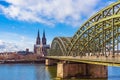 Cologne Koln Germany, Dom Cathedral and Hohenzollern Bridge along the Rhine River, North Rhine-Westphalia