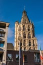 Cologne Koln, Germany: Medieval Tower of the City Hall Building Kolner Rathaus with Blue Sky