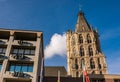 Cologne Koln, Germany: Modern and Old part of the City Hall Building Kolner Rathaus with Blue Sky