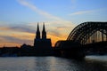 Cologne Koln Germany during sunset, Cologne bridge with cathedral