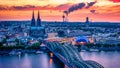 Cologne Koln Germany during sunset, Cologne bridge with cathedral Royalty Free Stock Photo